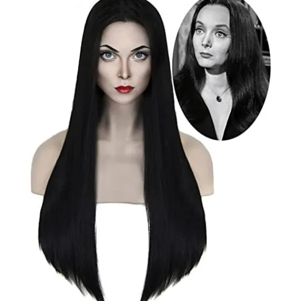 Wednesday Addams Kostym Morticia Maxiklänning Långärmad Herr Gomez Cosplay Endast Peruk One Size> Peruker