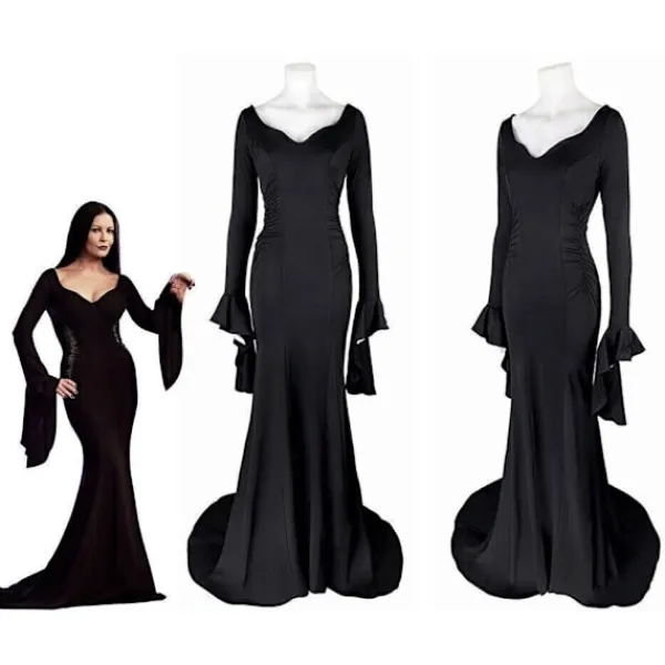 Wednesday Addams Kostym Morticia Maxiklänning Långärmad Herr Gomez Cosplay Endast Peruk One Size> Peruker