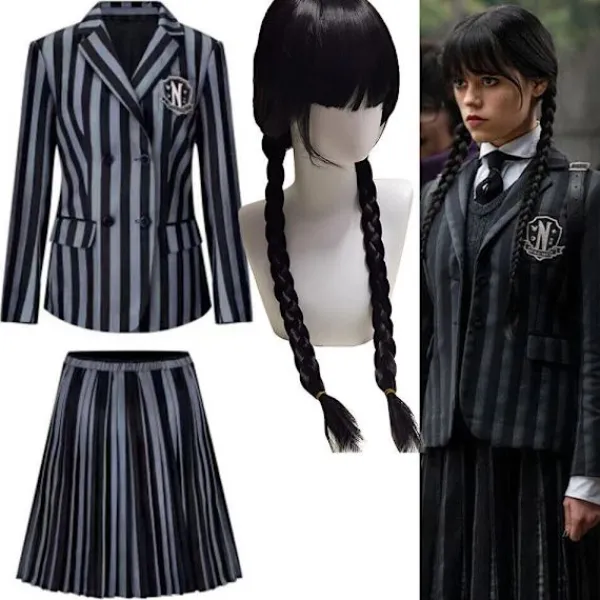 Wednesday Addams Kostym Nevermore Academy Barn Vuxen Uniform Klänning Kostym Cosplay Endast Hand One Size> Tillbehör