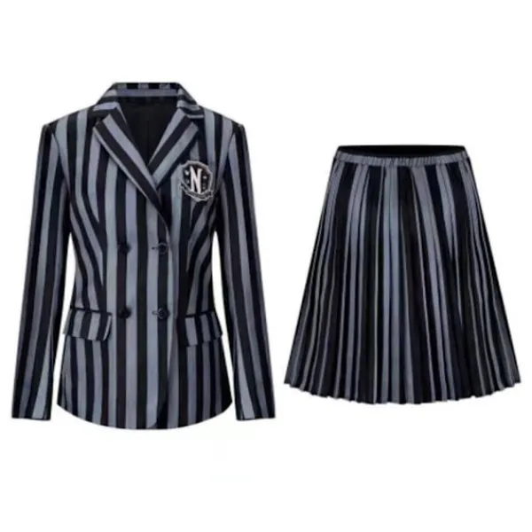 Wednesday Addams Kostym Nevermore Academy Barn Vuxen Uniform Klänning Kostym Cosplay Endast Hand One Size> Tillbehör