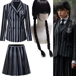 Wednesday Addams Kostym Nevermore Academy Barn Vuxen Uniform Klänning Kostym Cosplay Endast Hand-FF- One Size> Tillbehör