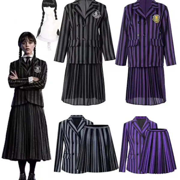 Wednesday Addams Kostym Nevermore Academy Barn Vuxen Uniform Klänning Kostym Cosplay Endast Hand-FF- One Size> Tillbehör