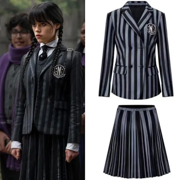 Wednesday Addams Kostym Nevermore Academy Barn Vuxen Uniform Klänning Kostym Cosplay Endast Hand-FA- One Size> Tillbehör