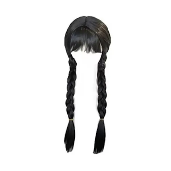 Wednesday Addams peruk för barn och kvinnor, Addams svart lång flätad -FA-> Peruker
