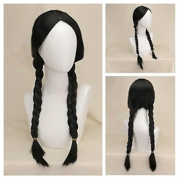 Wedneday Addam The Addam Family Nevermore Kotym Uniform et Kvinnokläder Wig 1> Peruker