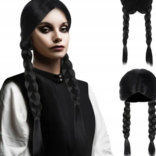 Wednesday Peruk med Flätor - Addams> Peruker