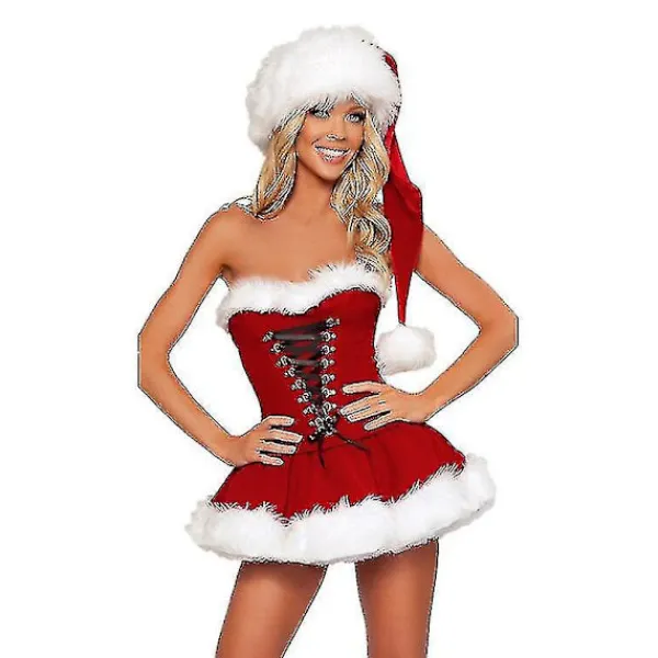 -2xl högkvalitativ dam julkostymer kostym julfest exig röd sammetsklänning Cosplay jultomten kostym outfit plus storlek S> Dräkter