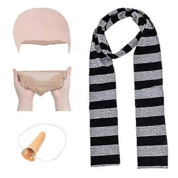 Yalisheng 4 st Minionerna Gru Cos Set Falsk Näsa Flintskallig Hätta Halloween Kostym Tillbehör Svart Grå Randig Halsduk Cosplay Set För Vuxen (FMY)> Tillbehör
