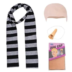 unbranded Yalisheng 4-pack Despicable Me Gru Cosplay-set med falsk näsa, skallig peruk, Halloween-kostymtillbehör, svart och grå randig halsduk för vuxna> Tillbehör