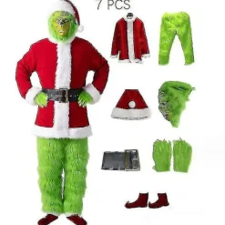 (YFL) 7 st Grinchen-dräkt Jul Cosplay Vuxen Jultomtedräkt Set + Mask A-WELLNGS Endast Mask L> Dräkter