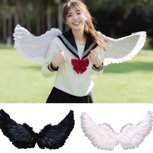 ZHOUBA Ängel Fjäder Vingar med Elastiska Band Ljus Färg Kostym Cosplay Vingar Fotorekvisita_Kvalitetsgåva Black White> Tillbehör